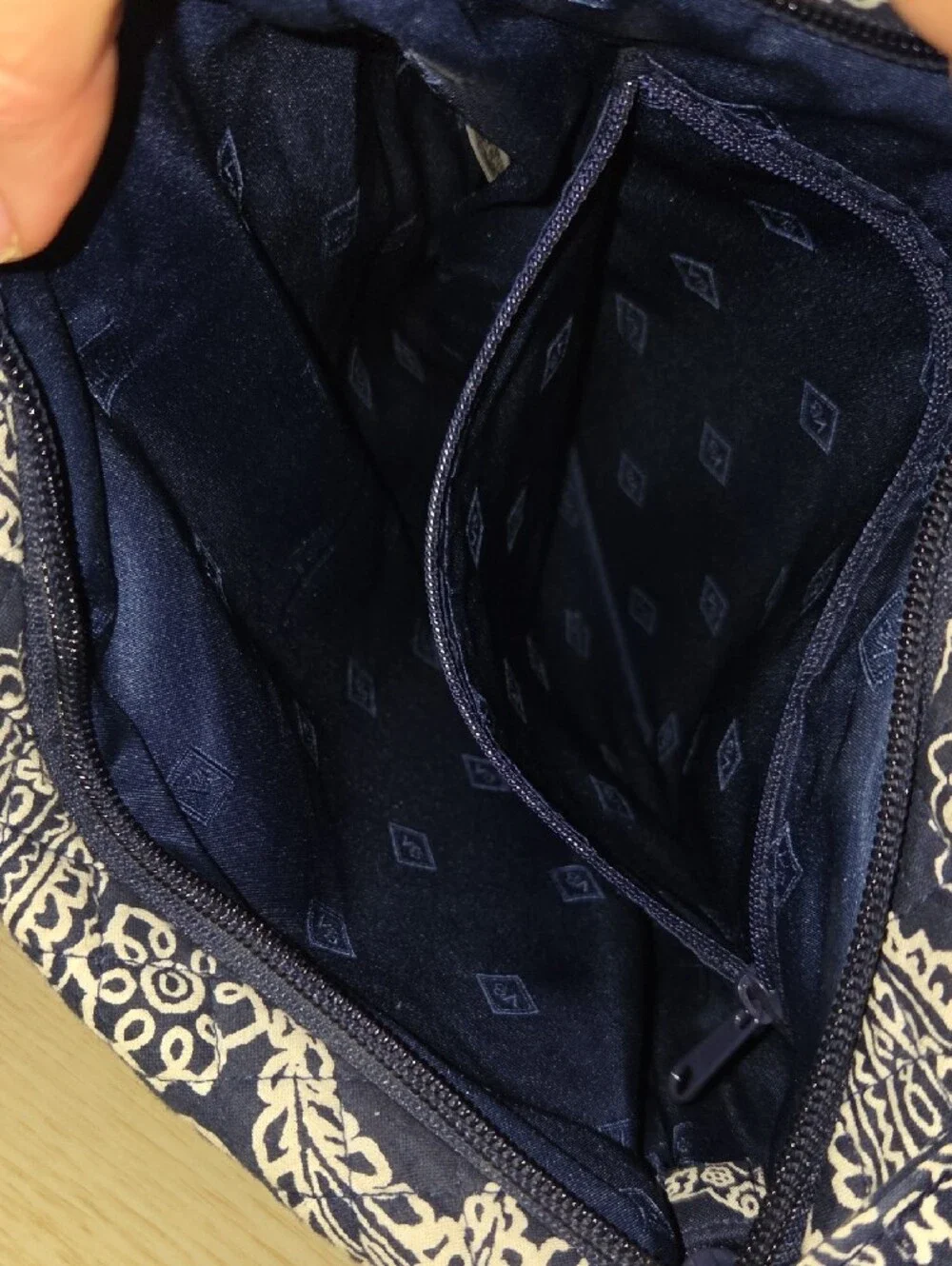 Vera Bradley Navy and White Paisley Quilted Crossbody